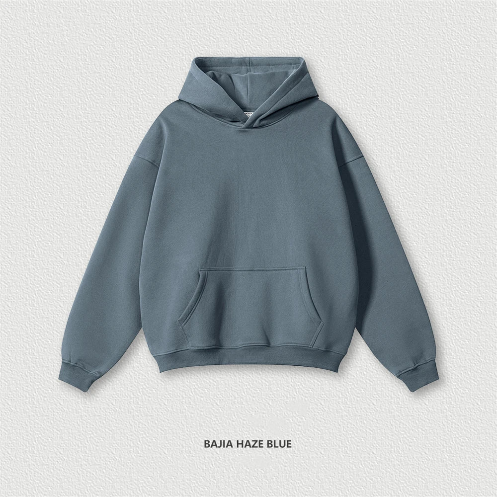 ZODF New 2024 Autumn Winter Men 345gsm Fleece Hoodies Unisex Women Relax Fit Warm Solid Hooded Pullovers Sweatshirts HY0863