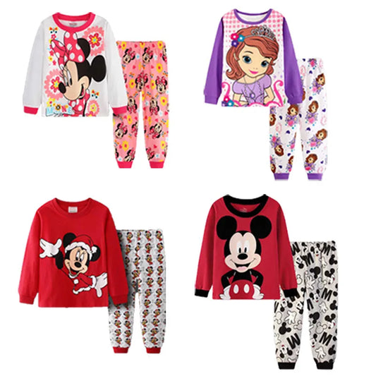 100%Cotton Girls Pajamas Sets Kids Toddler 2 to 3 4 5 6 7 Years Spring Autumn Minnie Princess Pijamas Children Loungewears