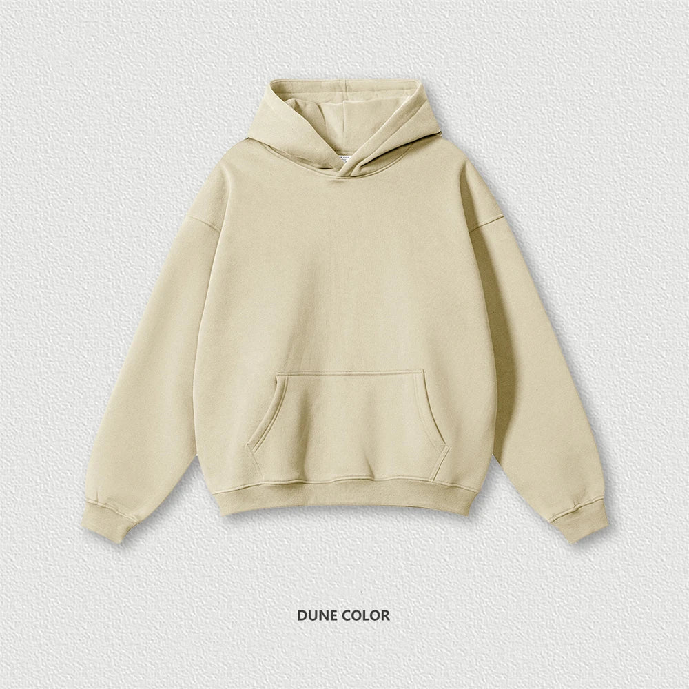 ZODF New 2024 Autumn Winter Men 345gsm Fleece Hoodies Unisex Women Relax Fit Warm Solid Hooded Pullovers Sweatshirts HY0863