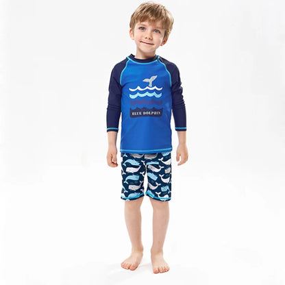 2025 Boys Girls Swimwear 3 to 4 5 6 7 8 9 10 11 12 Years Toddler Summer Cute Swimsuit Long Sleeve Kids 2piece Set Surf Beachwear