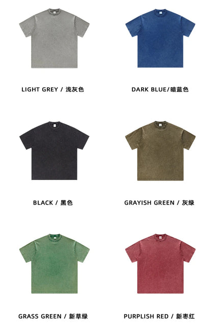 ZODF Men's Summer Batik Washed 250gsm T Shirts Retro Vintage Unisex Basic Loose Solid Cotton T-Shirt Brand Tops 2024 New HY0753