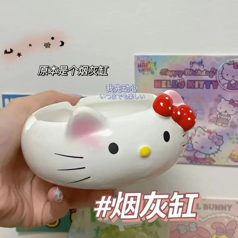 New Hello Kitty Ceramic Ashtray Cute Cartoon Pink Personalized Gift For Boyfriend Action Toy Figures Animation Derivative