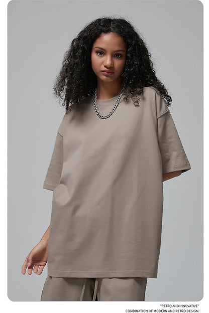 ZODF New Spring Summer Men 305gsm Cotton T Shirts Unisex Heavy Weight Oversized FG Noshrink Basic Solid T-Shirt Tees HY0165