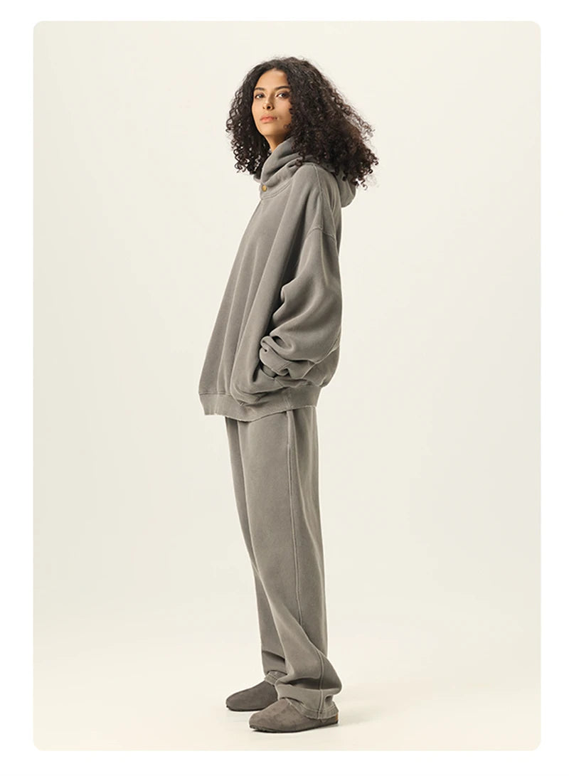 ZODF Vintage 350gsm Man Washed Boxy Fleece Hoodie Unisex Loose Ripped Warm Button Winter Hooded Pullovers Brand Clothing HY0053