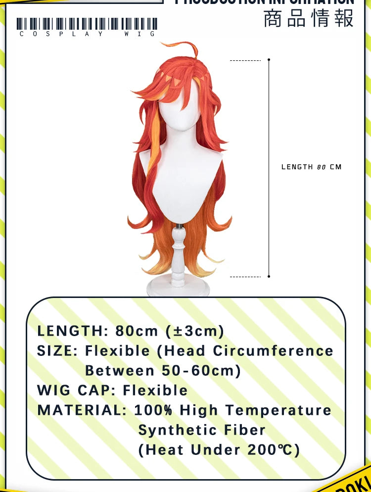 Mavuika Wig Game Genshin Impact DokiDoki Pyro Archon Women Long 110cm Luminous Wig Natlan Mavuika Glasses Ear Clips