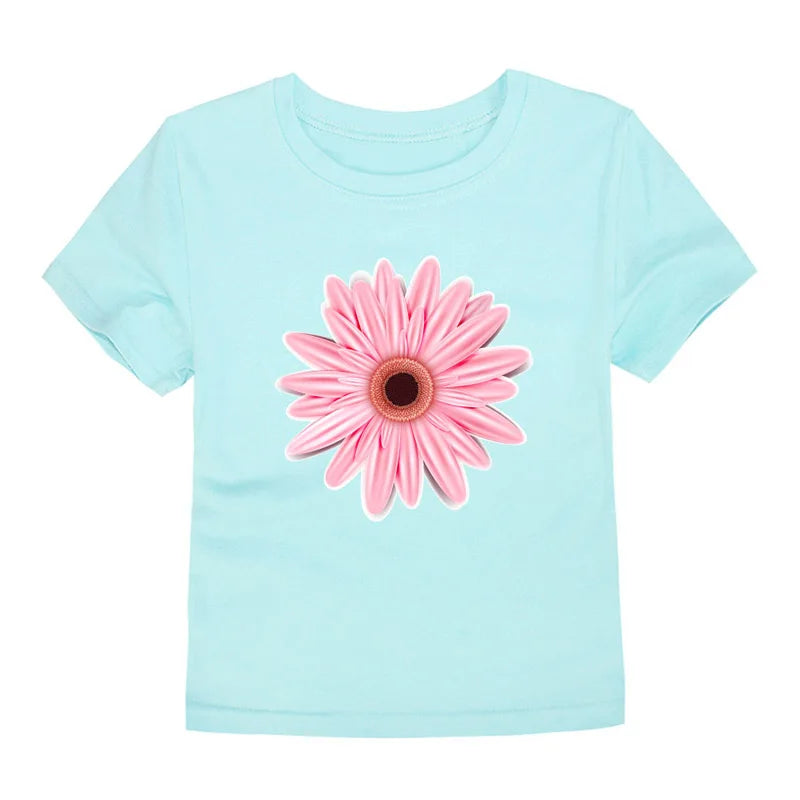 Child Kids Tshirts for Girls Clothes 2024 New Summer Pink Red Blue Luxury Toddler Girl T Shirt Kawaii Unicorn Flower Korean Tees