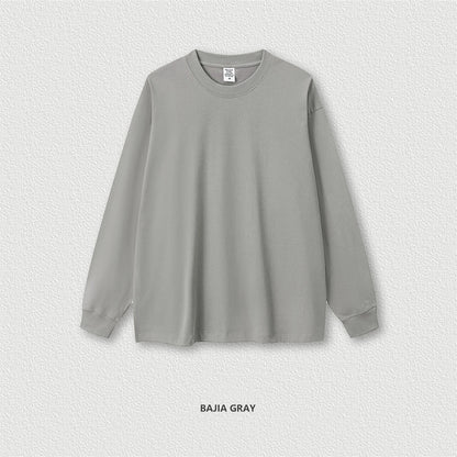 ZODF New 2024 Autumn 225gsm Loose Solid T-Shirt For Men Retro Unisex Antibacterial Full Sleeve T Shirts Brand Tops HY0871