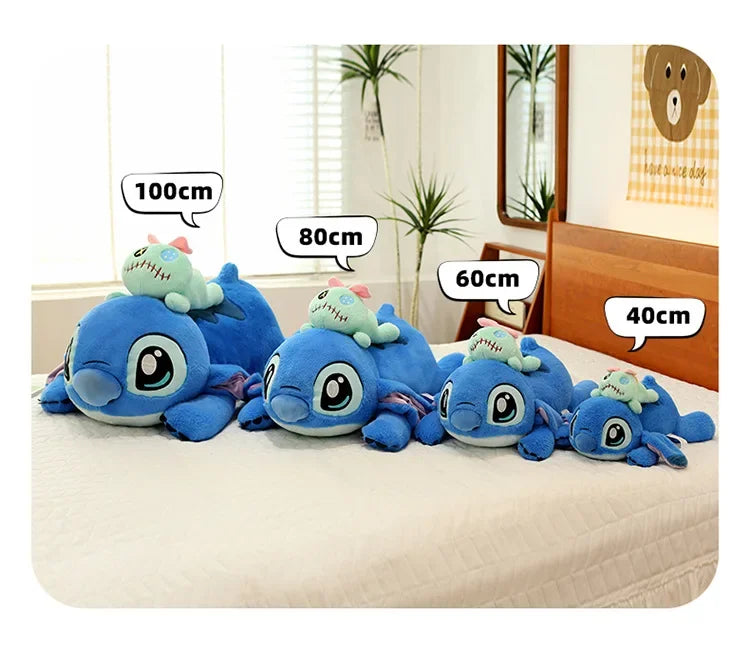 40-100cm Disney Lilo and Stitch Plush Stuffed Toys Cartoon Anime Plushie Lying Stich Doll Soft Pillow Xmas Birthday Gift for Kid