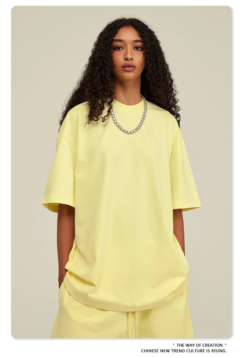 ZODF New 2025 Heavy Weight 305gsm Solid Cotton T Shirts For Men Unisex Summer Oversized Noshrink Basic T-Shirt Brand Tops HY0475