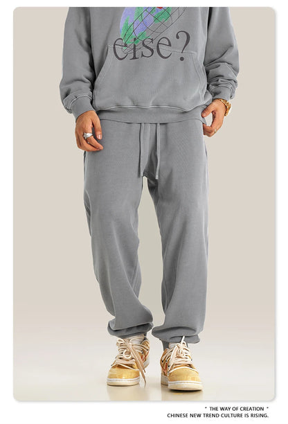 ZODF Retro Men Washed 380gsm 100% Cotton Sweatpant Unisex Loose Sport Solid Joggers Pants For Spring Autumn  HY0901