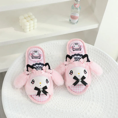 Lovely Kuromi My Melody Slippers Kawaii Anime Lolita Indoor Shoes Girl Women Hello Kitty Cinnamoroll Spring Summer Autumn