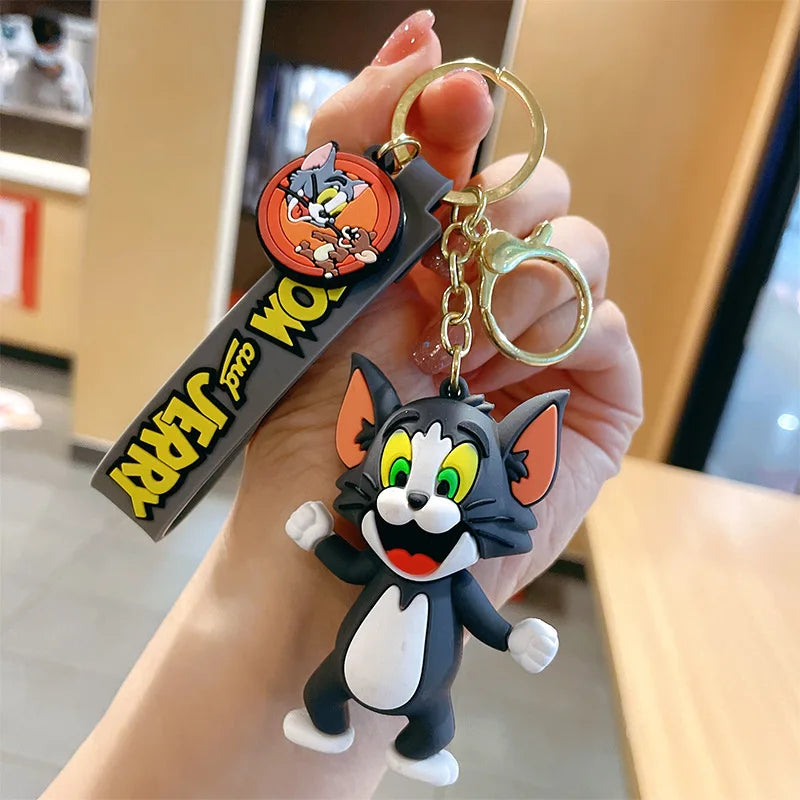 Anime Disney Keychain Tom and Jerry Cartoon toys Doll Car Cute Keychains Bag Pendant Action Figure Pendant Kids Toys Gifts