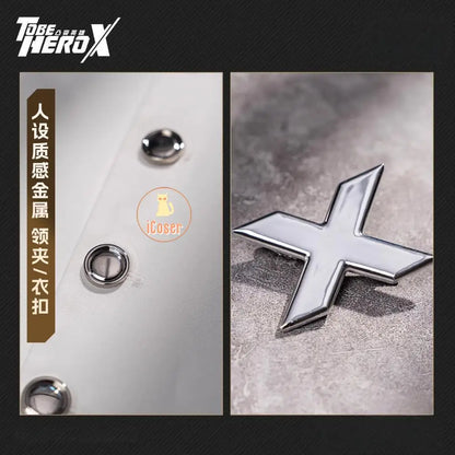 iCoser Anime To Be Hero X Cosplay Costume Wig Hero X Uniform White Suit Orange Glasses Tie Halloween Party for Women Men Props