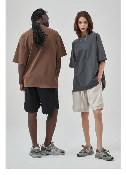 ZODF New Summer Solid Washed Cotton T-Shirts Streetwears For Men Unisex Retro High Street 275gsm Basic Tees Brand Tops HY0071