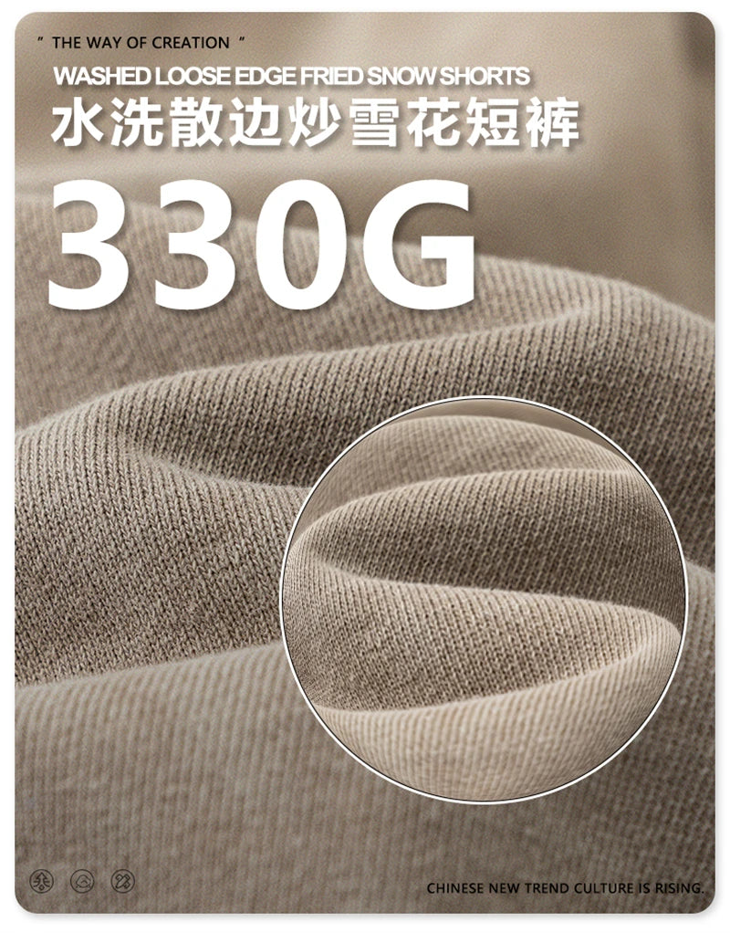 ZODF New 2025 Men Summer Loose Edge Washed Cotton Shorts Unisex Retro High Street Distressed 330gsm Shorts Brand Clothes HY1056