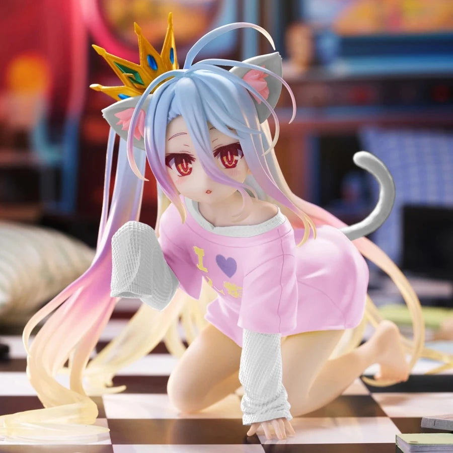 10cm No Game No Life Anime Figure Desktop Cute Cat Ear Shiro Action Figure Room Decorations PVC Adult Collection Model Doll Toys