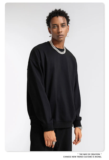 ZODF Fashion Autumn Men Solid 360gsm Sweatshirt Unisex Solid Loose Sport O Neck Pullovers Brand Clothes HY0938