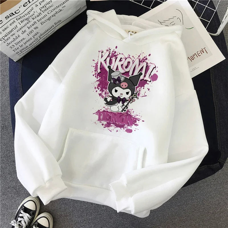 Long Sleeve Y2k Women'S Sweatshirt Luxury Brand Sanrio Kuromi Pattern Print Hoodie Girly Aesthetic Discount Youth Student Tops