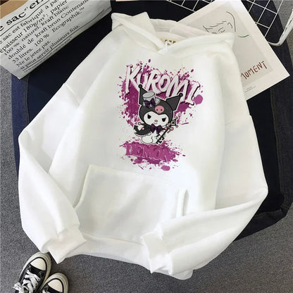 Long Sleeve Y2k Women'S Sweatshirt Luxury Brand Sanrio Kuromi Pattern Print Hoodie Girly Aesthetic Discount Youth Student Tops