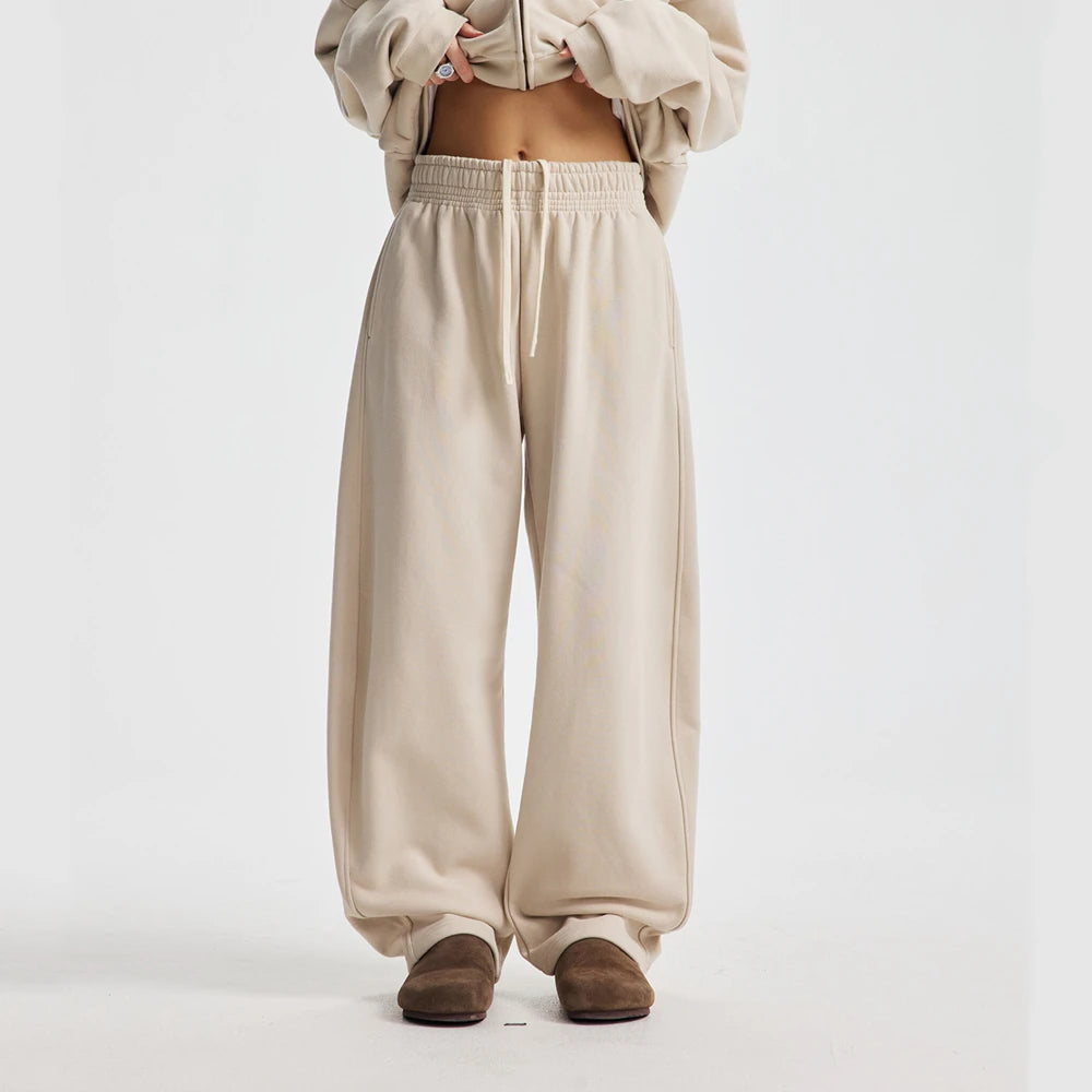 ZODF 2025 Winter 430gsm Unisex Fleece Straight Sweatpants Thick Warm Casual Oversized Trousers HY1170 - Apricot / M