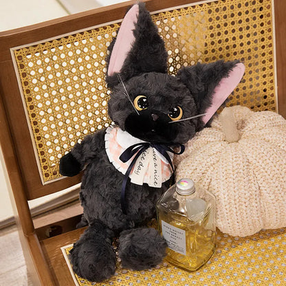 Cartoon Devon Rex cat Plushies Soft Doll Cute White Black Cat with Bowknot Decor Stuffed Toy Sweet Lady Style Kitten For Girl