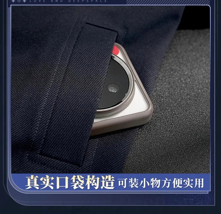 iCoser Love and Deepspace Caleb Cosplay Costume Wig Flying Jacket Uniform Necklace Halloween Party for Women Men Carnival Props