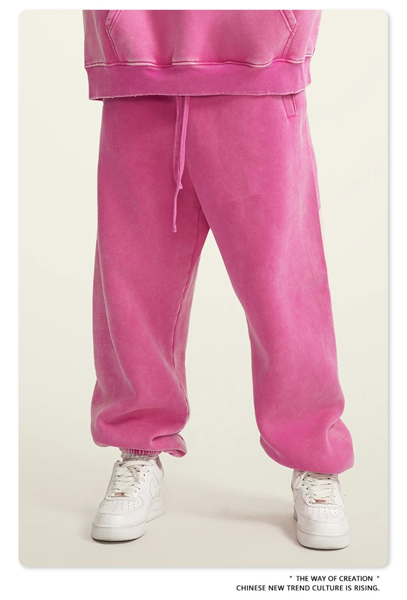ZODF Winter Men Washed Thick Fleece 400gsm Loose Fit Joggers Sweatpants Streetwear HY0668