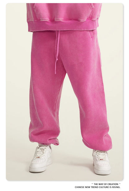 ZODF Winter Men Washed Thick Fleece 400gsm Loose Fit Joggers Sweatpants Streetwear HY0668