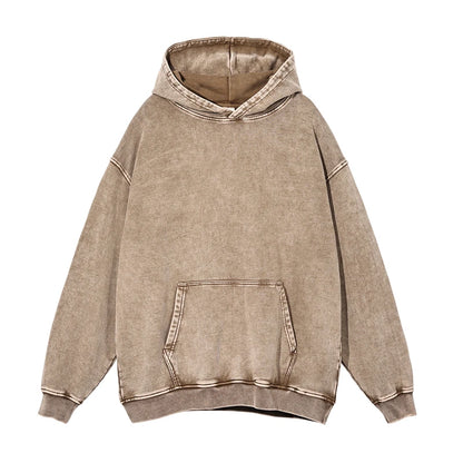 ZODF Autumn Winter Men 420gsm Heavyweight Washed Cotton Hoodie Streetwear Sweatshirt HY0307 - Khaki / XXL / China