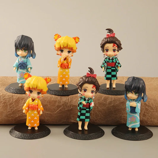 6pcs/set Anime Demon Slayer Kimetsu no Yaiba Kamado Tanjirou Agatsuma Zenitsu Hashibira Inosuke Action Figure PVC Model Toy Gift