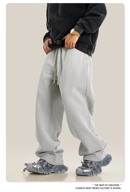 ZODF Retro Winter Monkey Washed Fleece Pants For Men Unisex Washed High Street 332gsm Warm Oversized Straight Trousers HY0892