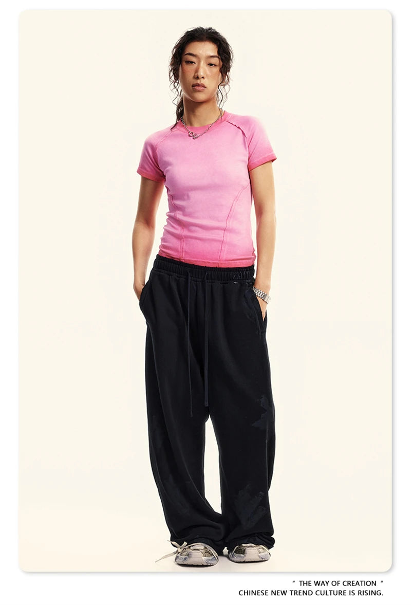 ZODF 2024 Summer Hotweet Washed T Shirt For Women Girls Gradient Raglan Sleeve Comfortable Short Tees Brand Tees HY0826