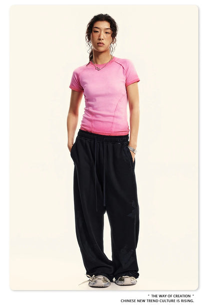 ZODF 2024 Summer Hotweet Washed T Shirt For Women Girls Gradient Raglan Sleeve Comfortable Short Tees Brand Tees HY0826