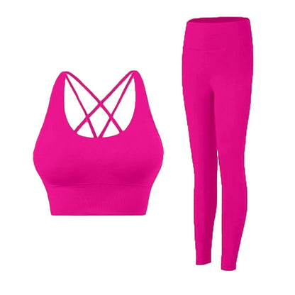 2 Piece Women’s Yoga Tracksuit Athletic Wear Pilates Fitness Suit Gym Workout Push Up Sports Bra Leggings Set - Pitaya