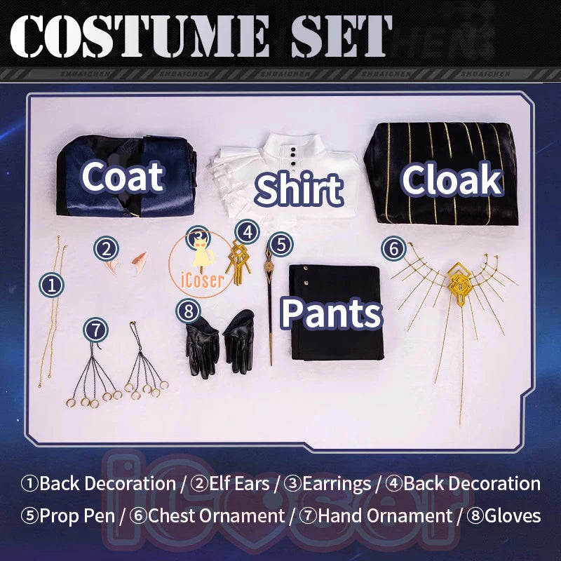 Arknights Aefanyl Logos Cosplay Costume Wig Uniform Earrings Radiant Serenity Ambience Synesthesia Halloween Party for Women Men