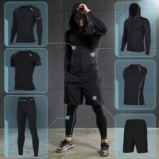 Men’s 5pcs MMA Boxing Suit Set Rashguard Compression Long-Sleeve T-Shirt & Leggings Tracksuit