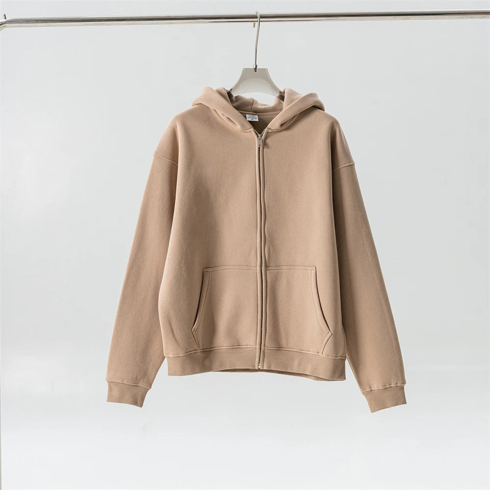 ZODF Fashion Winter Men Warm Zipper Fleece Hoodies Unisex Loose Basic 345gsm Knitted Hooded Hoodie Coats HY0904