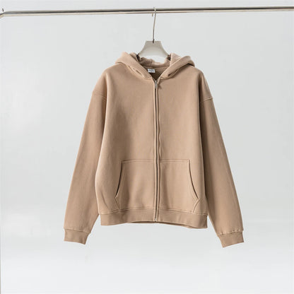 ZODF Fashion Winter Men Warm Zipper Fleece Hoodies Unisex Loose Basic 345gsm Knitted Hooded Hoodie Coats HY0904