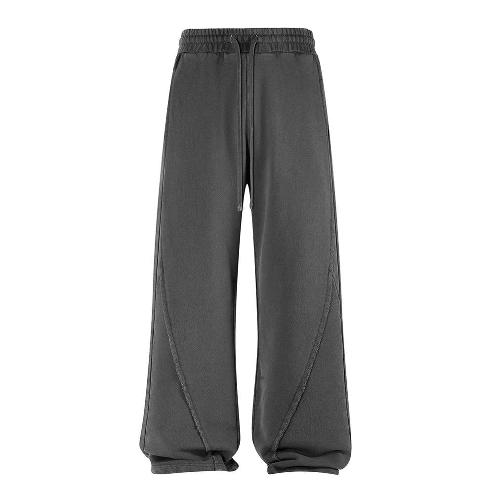 ZODF Retro Autumn Washed Loose Edge 430gsm Cotton Pants For Man Unisex Distressed Old Money Straight Patchwork Trousers HY1105