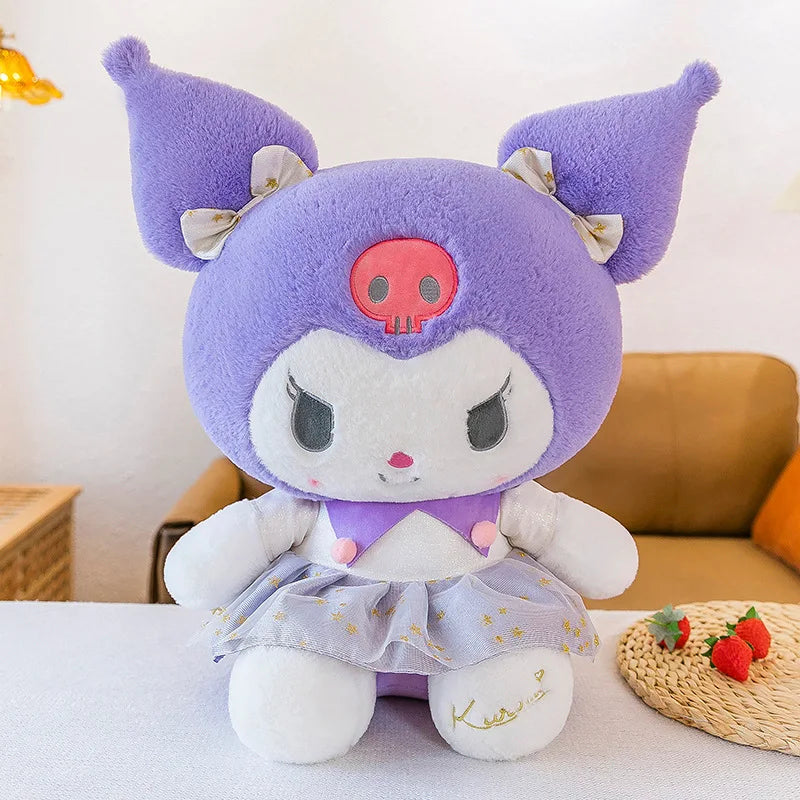 New White Gold Series Kuromi Plush Toy My Melody Sleeping Pillow Cute Stuffed Animal for Kids Birthday Christmas Gift for Girls