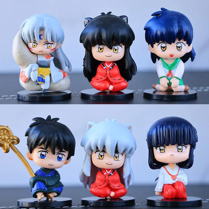 New  Inuyasha Anime Figure Higurashi Kagome Miroku Sesshoumaru Action Figure Q Version Toys Pvc Model Doll  Gifts for Kids
