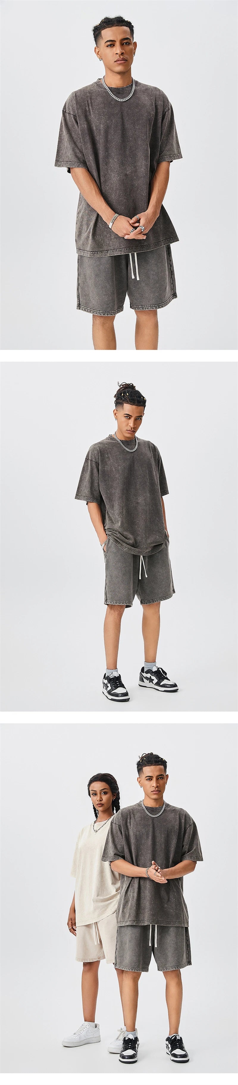 ZODF Men's Summer Batik Washed 250gsm T Shirts Retro Vintage Unisex Basic Loose Solid Cotton T-Shirt Brand Tops 2024 New HY0753