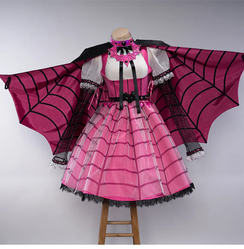 IN STOCK UWOWO Draculauraa Cosplay Costume Pink Suit Vampiree Female Little Devil Cosplay With Cape Hat Halloween Costumes Top