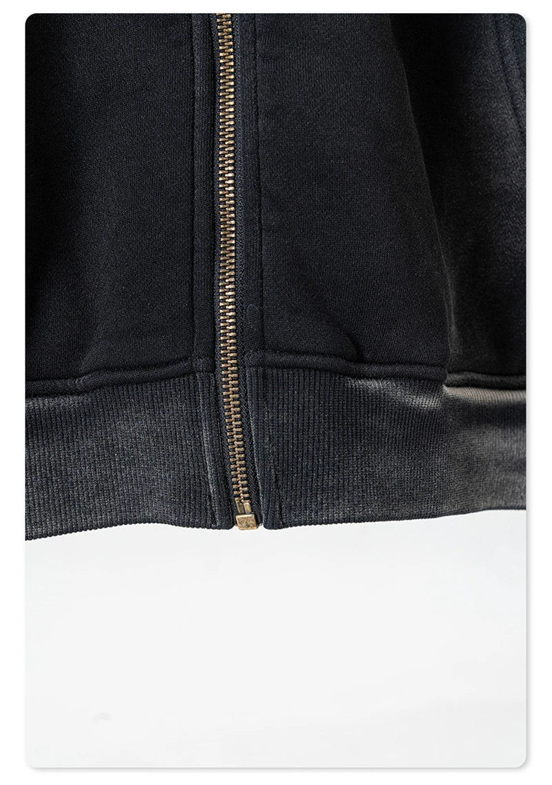 ZODF Retro 2024 Winter Men Zipper Fleece Hoodies Unisex Oversized Washed 360gsm Sport Knitted Hooded Coat HY0905