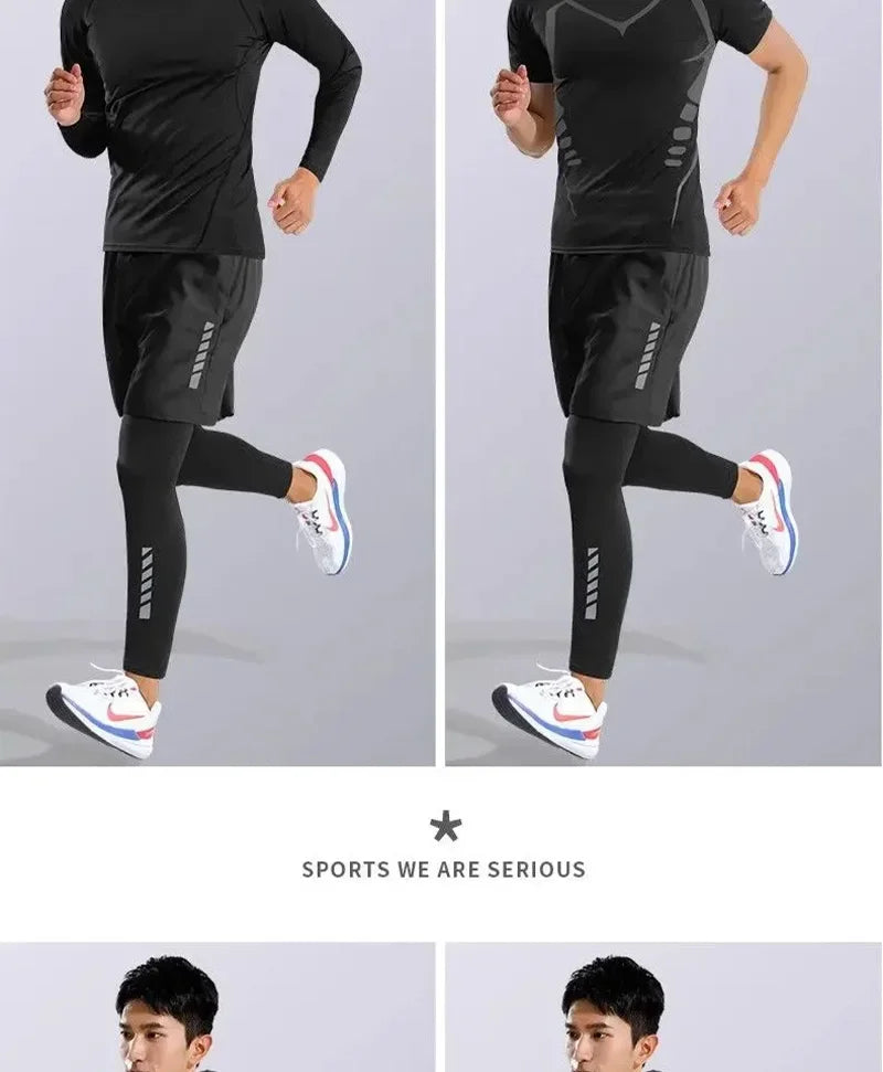 Men’s Sports Suits Fitness Clothes Tight-Fitting Quick-Drying Running Cycling Training Apparel for Autumn Night Workouts