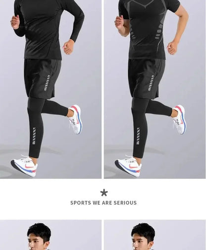 Men’s Sports Suits Fitness Clothes Tight-Fitting Quick-Drying Running Cycling Training Apparel for Autumn Night Workouts