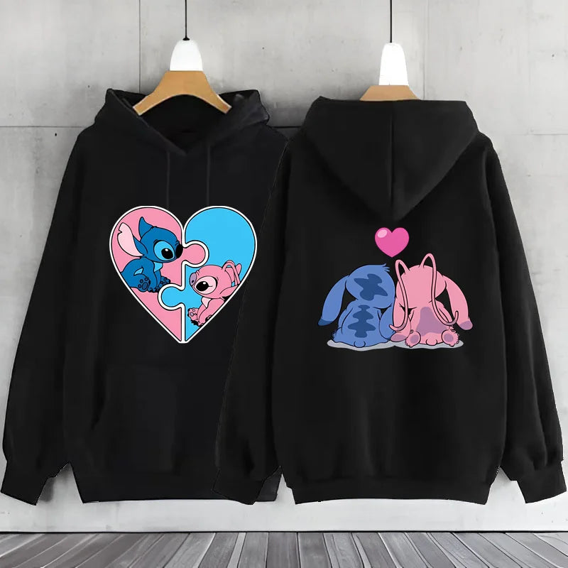 New Women's Jacket Scene Clothing 2000s MINISO Brand Clothing Disney Lilo & Stitch Hood Hoodie Anime Cute Winter Warm Sweatshirt