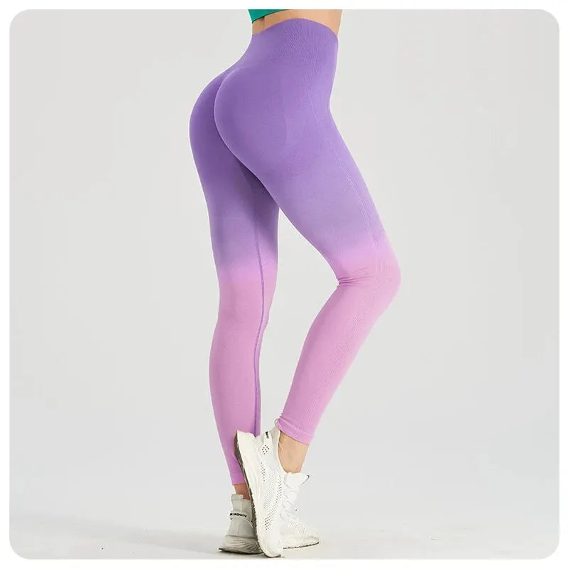 Gradient High-Waisted Hip Lifting Fitness Pants for Women Quick-Drying Tight Fitting Long Running Sports Leggings