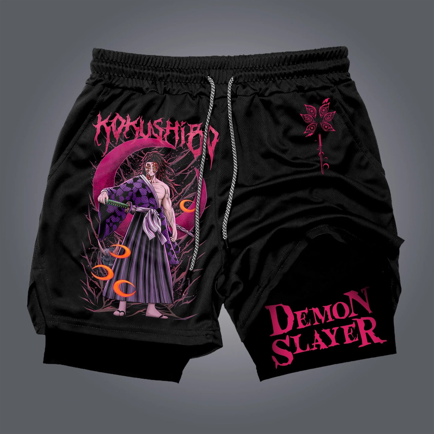 Men Gym Shorts Demon Slayer Anime Streetwear Summer Workout Sports Pants Sportswear Fitness Double-layer Quick Dry Beach Pants