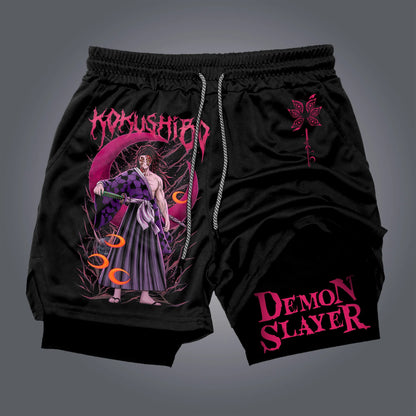 Men Gym Shorts Demon Slayer Anime Streetwear Summer Workout Sports Pants Sportswear Fitness Double-layer Quick Dry Beach Pants
